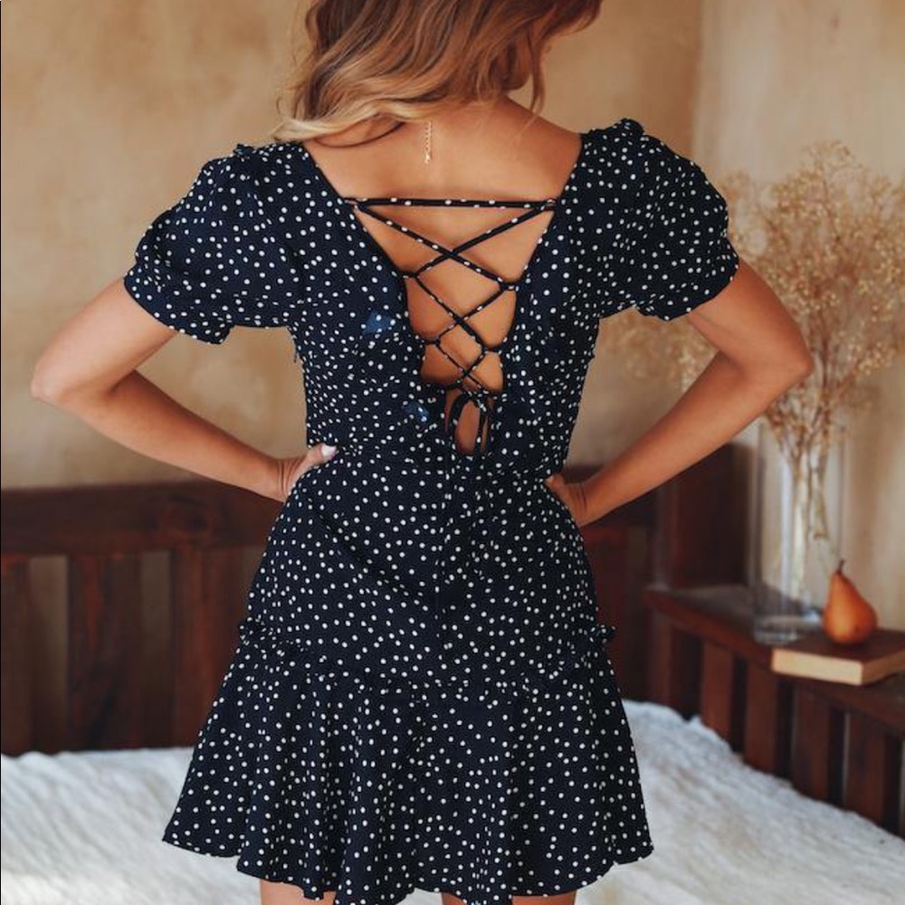 HELLO MOLLY NAVY POLKA DOT DRESS